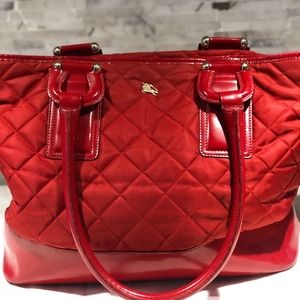 Burberry red nylon and patent tote bag